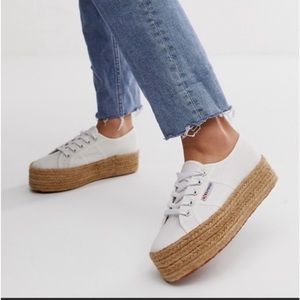 SUPERGA WHITE PLATFORM FLAT ESPADRILLE SNEAKERS